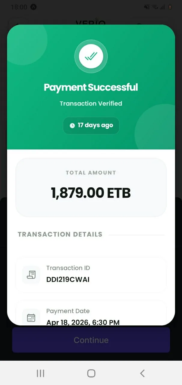 Veriq payment verified confirmation